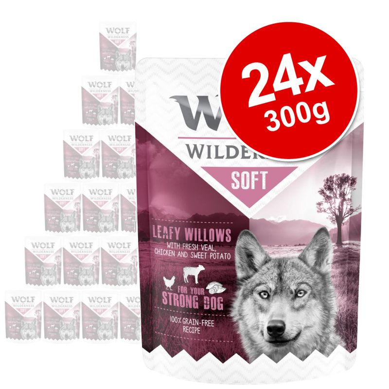 Wolf of Wilderness Adult "Soft" Pouches Saver Pack 24 x 300g  || Wolf of Wilderness || view 1
