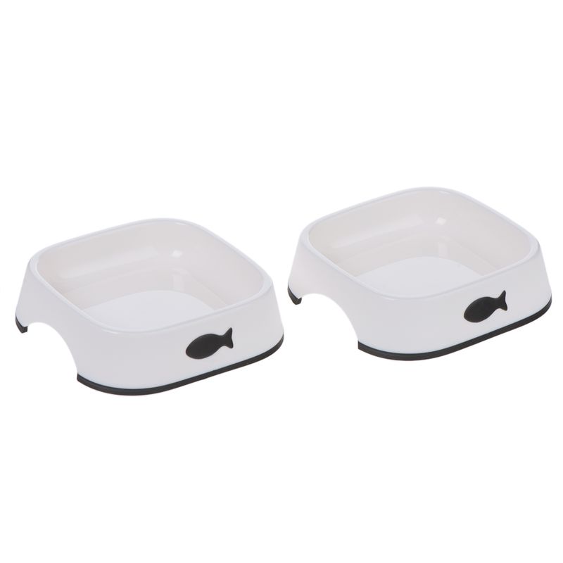 Little Fish Plastic Cat Bowls - Set of 2 Pet Supplies